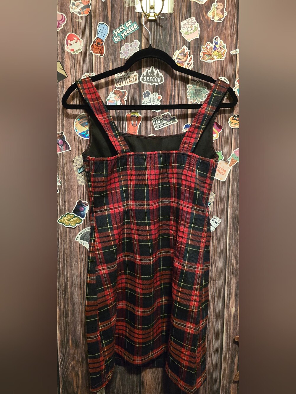 Cider Women's Red Plaid Scoop-Neck Pinafore Dress - Picture 3 of 5